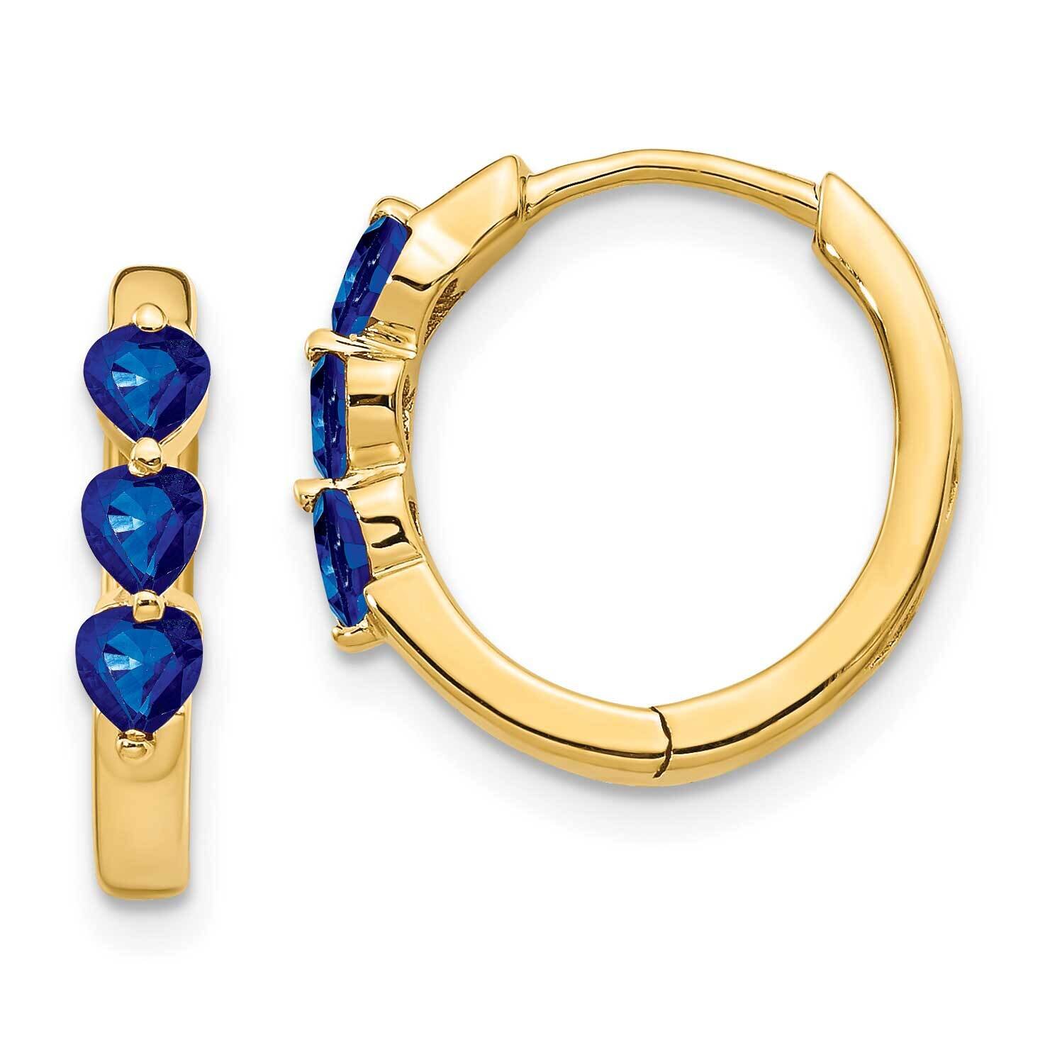 Created Sapphire Polished Hoop Earrings 14k Gold EM5606-CSA-Y, MPN: EM5606-CSA-Y, 191101838828