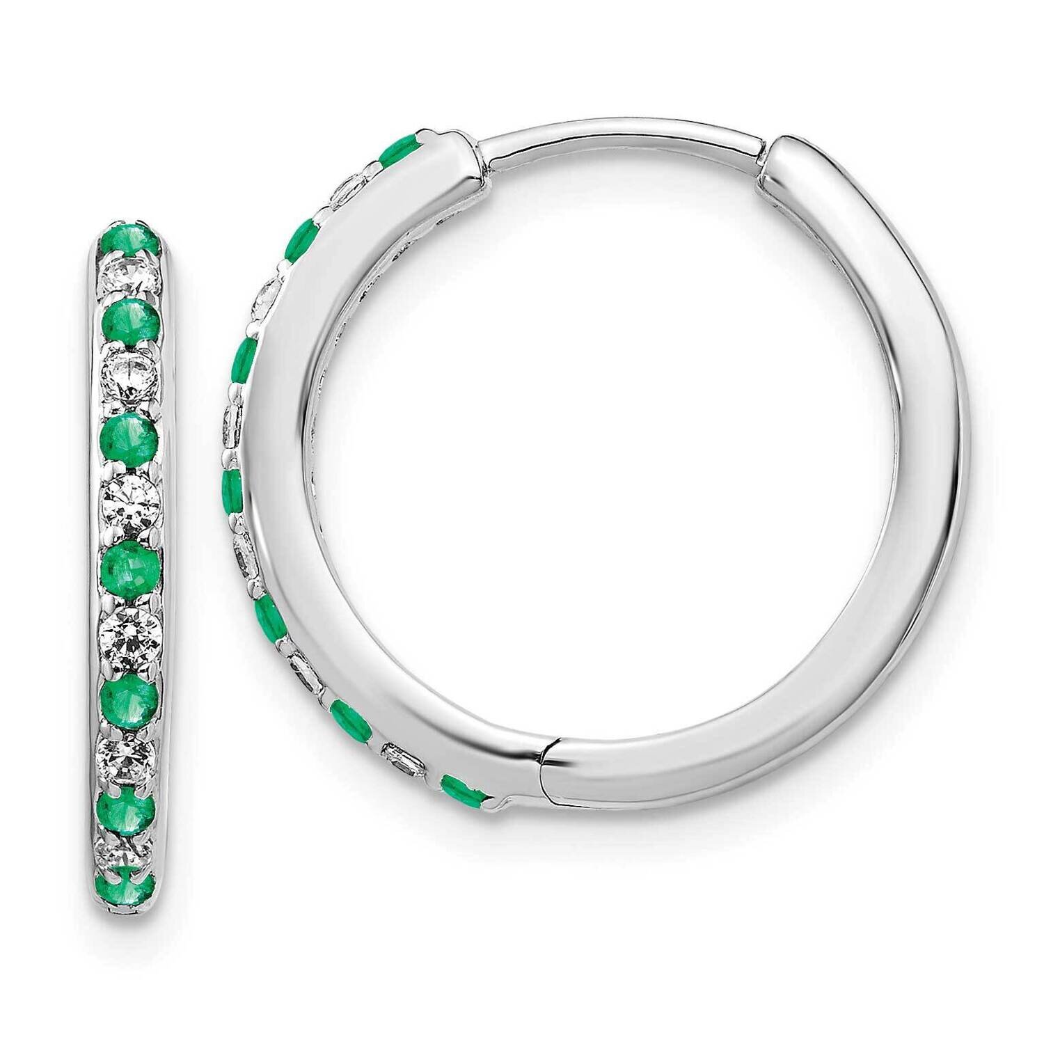 Emerald Hinged Hoop Earrings 14k White Gold Diamond EM5607-EM-020-WA