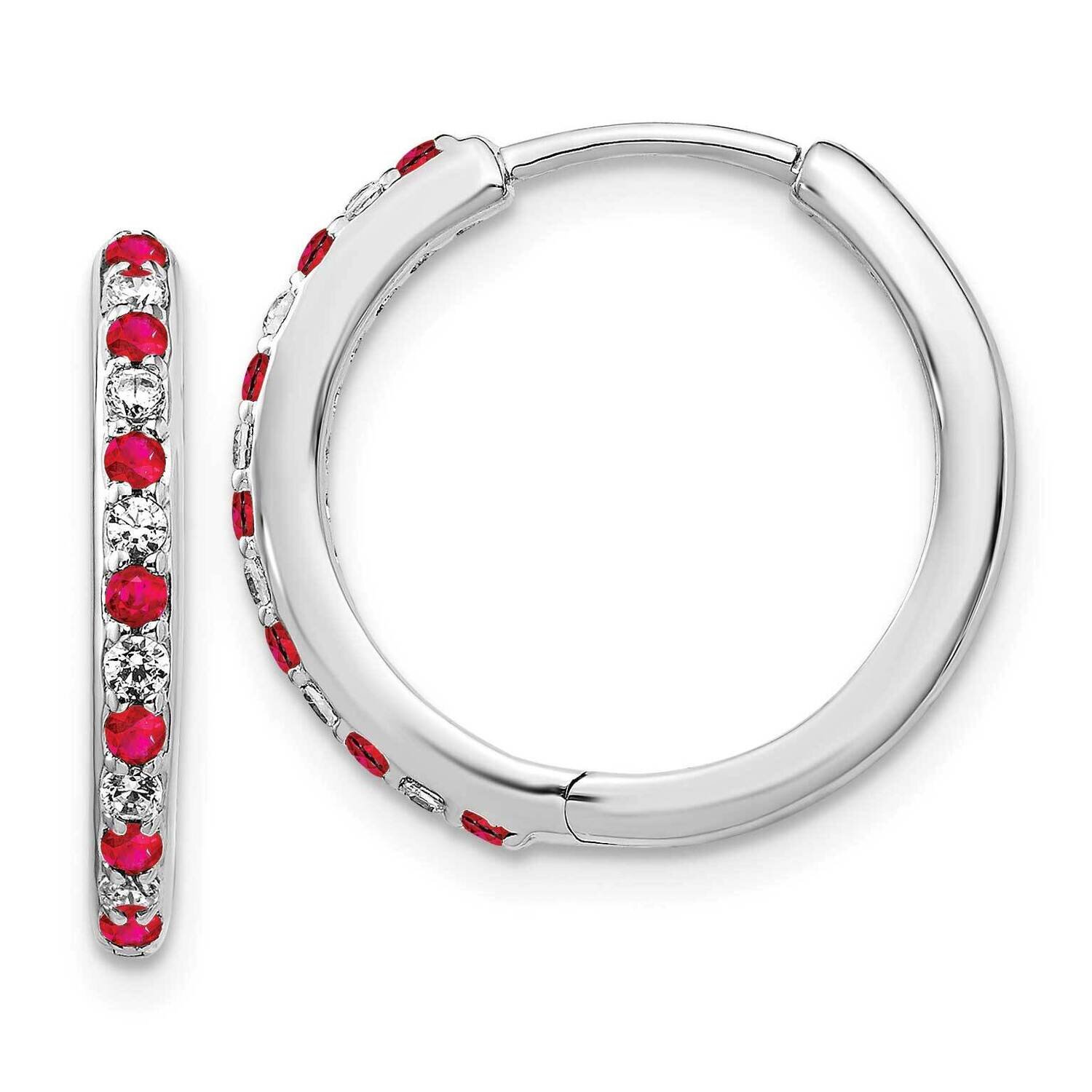Ruby Hinged Hoop Earrings 14k White Gold Diamond EM5607-RU-020-WA, MPN: EM5607-RU-020-WA, 191101838…