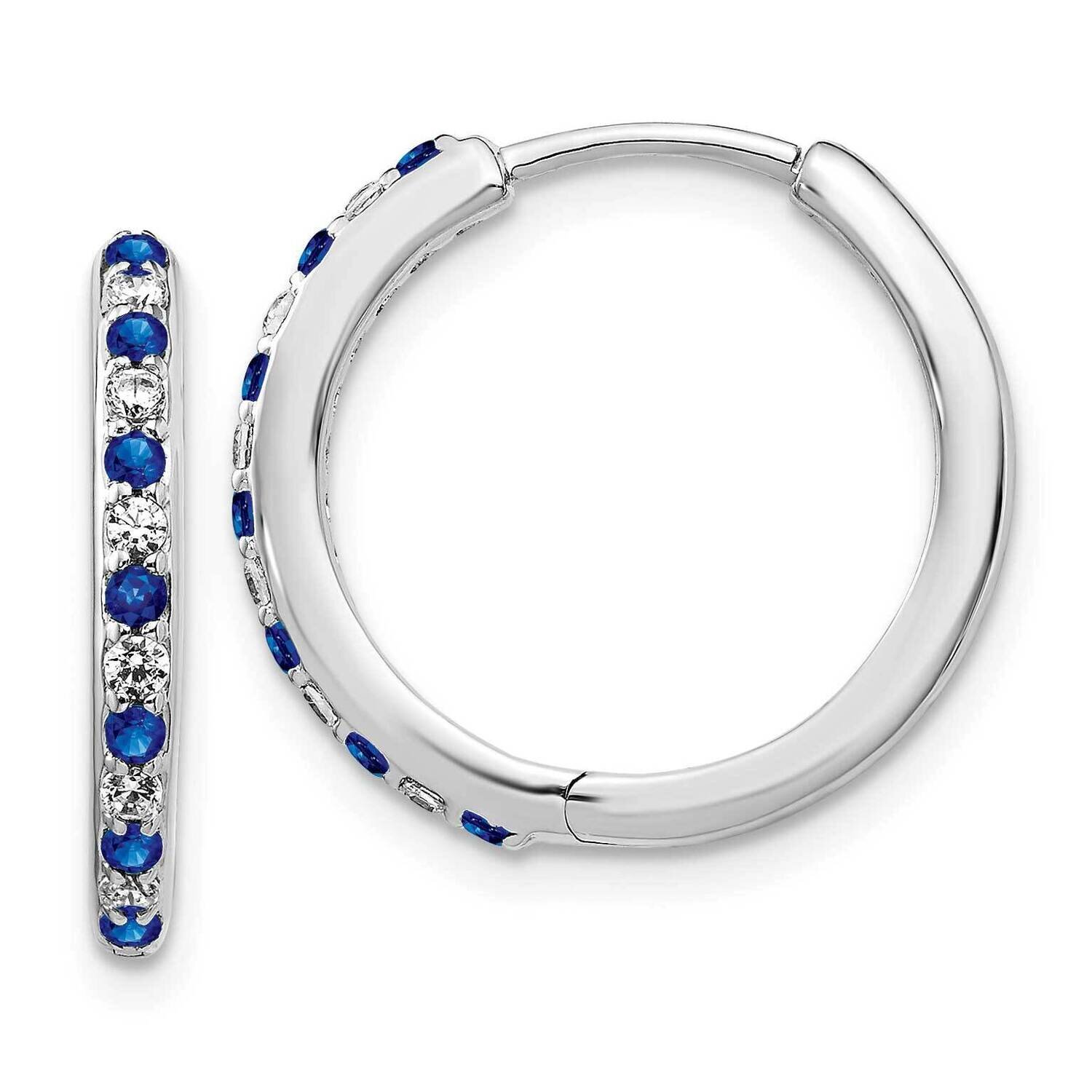 Sapphire Hinged Hoop Earrings 14k White Gold Diamond EM5607-SA-020-WA, MPN: EM5607-SA-020-WA, 84364…