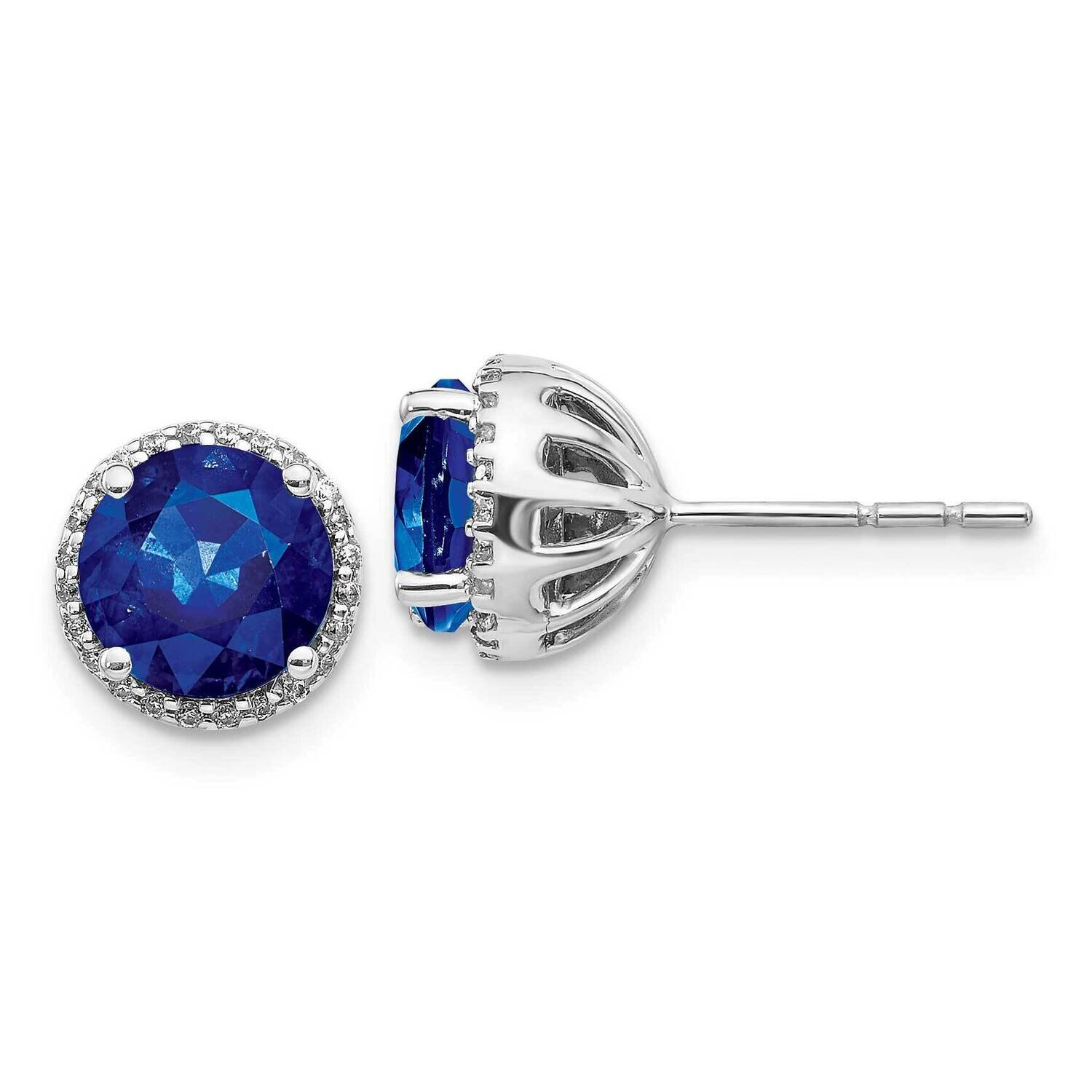 Sapphire Post Earrings 14k White Gold Diamond EM5608-SA-013-WA, MPN: EM5608-SA-013-WA, 191101838866