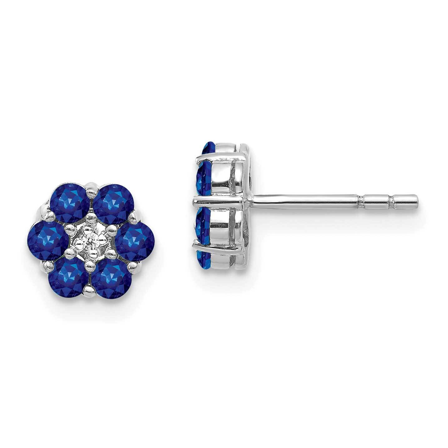 Polished Sapphire &amp; Diamond Post Earrings 14k White Gold EM5609-SA-001-WA, MPN: EM5609-SA-001-WA, 1…