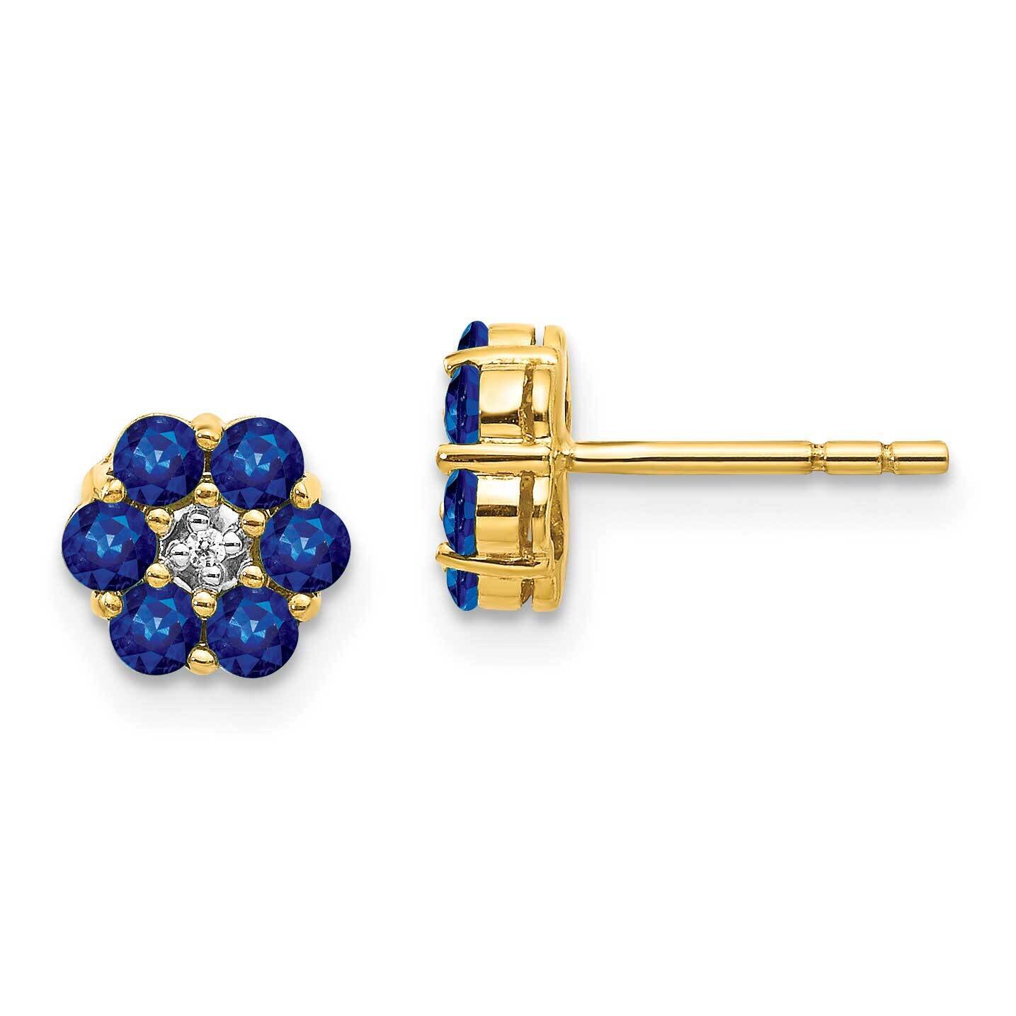 Sapphire &amp; Diamond Post Earrings 14k Gold Rhodium Plated EM5609-SA-001-YA, MPN: EM5609-SA-001-YA, 8…