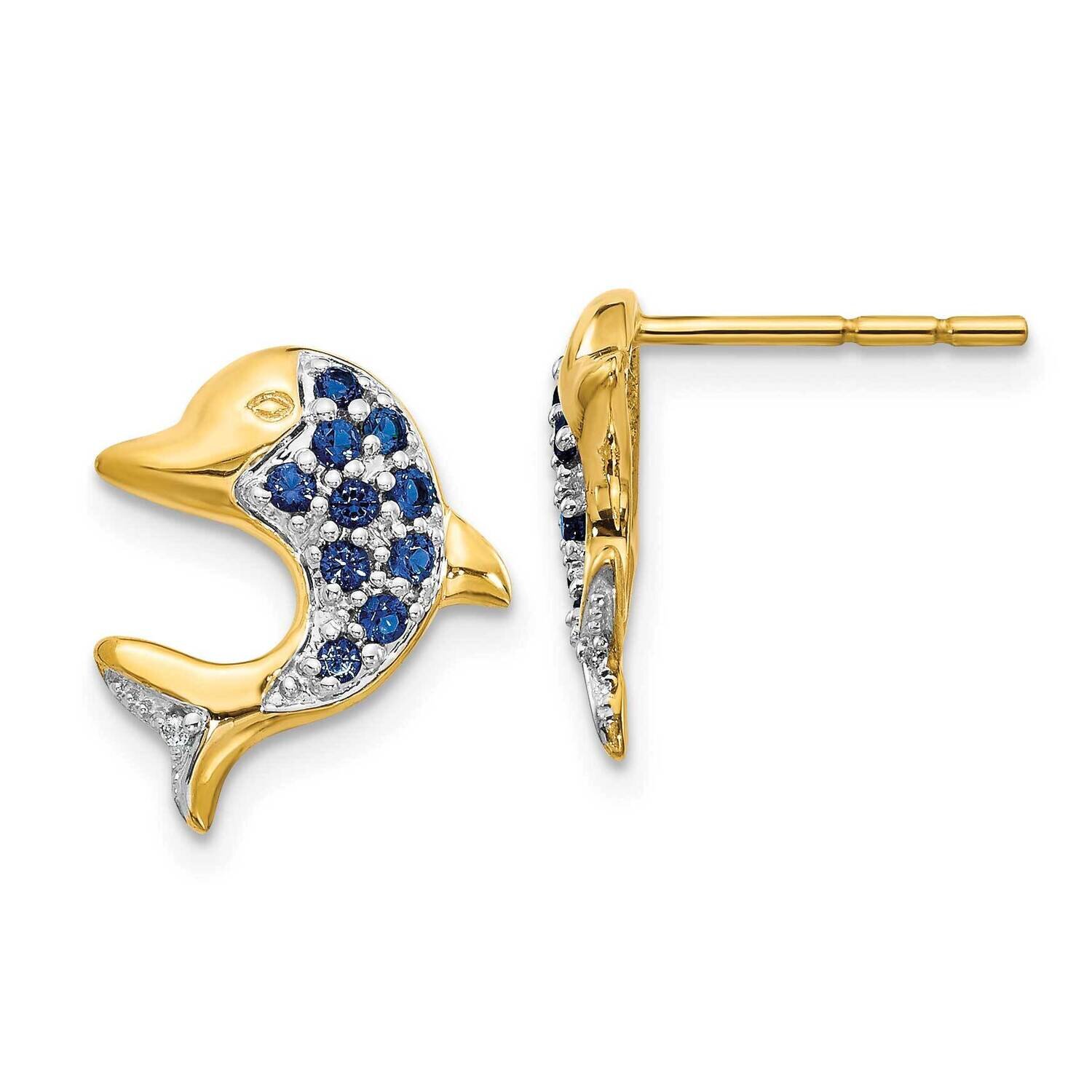 Marquise Sapphire &amp; Diamond Dolphin Post Earrings 14k Gold Rhodium Plated EM5615-SA-001-YA, MPN: EM…