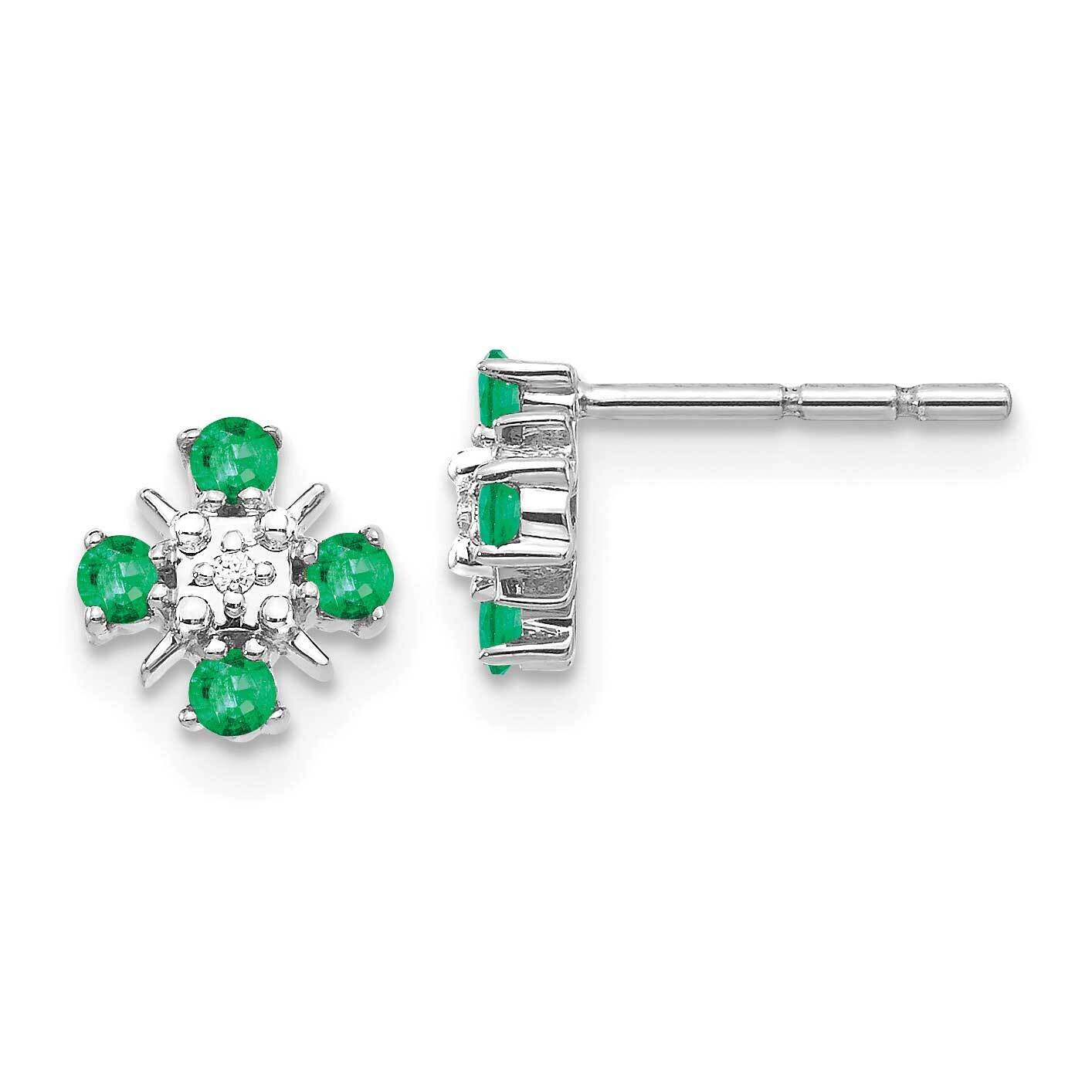Emerald &amp; Diamond Post Earrings 14k White Gold EM5616-EM-001-WA, MPN: EM5616-EM-001-WA, 883957342177