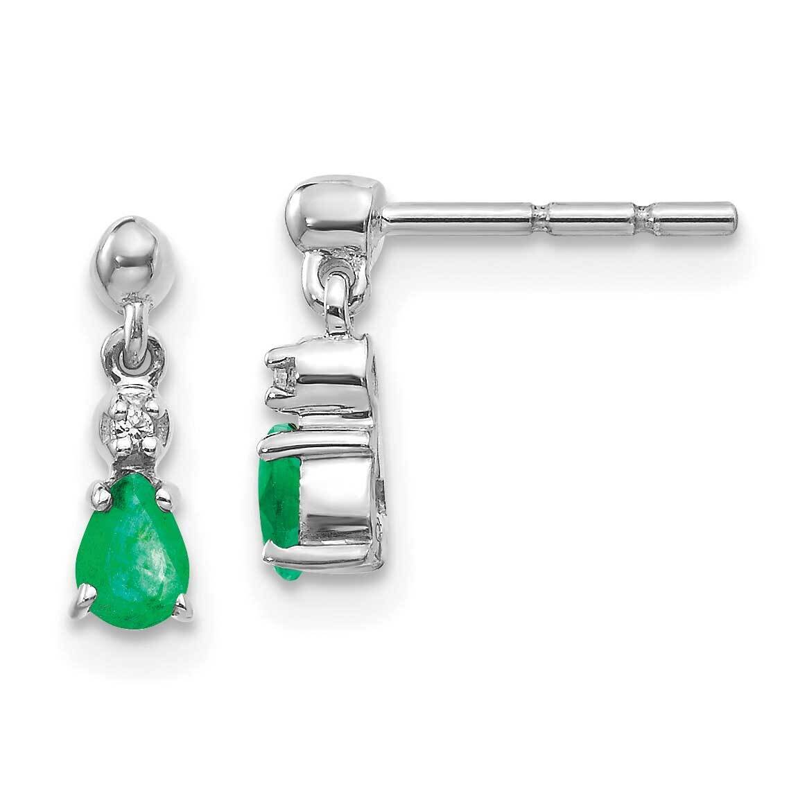 Emerald &amp; Diamond Dangle Post Earrings 14k White Gold EM5617-EM-001-WA, MPN: EM5617-EM-001-WA, 1911…