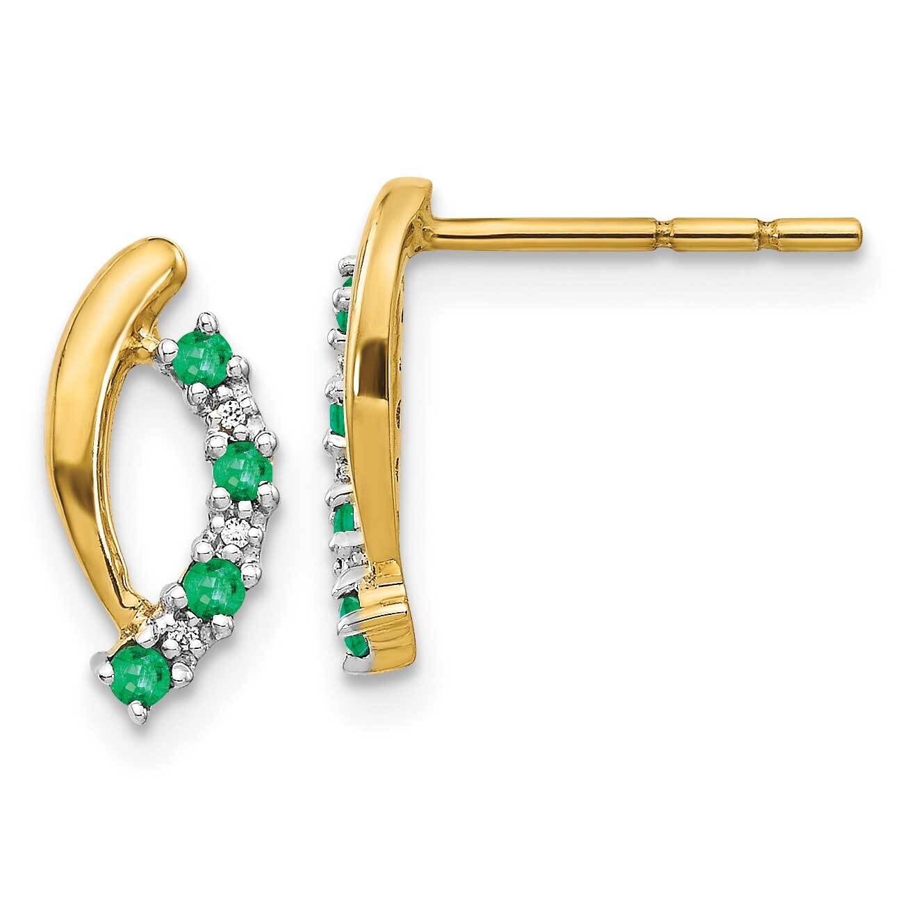 Diamond &amp; Emerald Post Earrings 14k Gold EM5618-EM-002-YA, MPN: EM5618-EM-002-YA, 191101838903