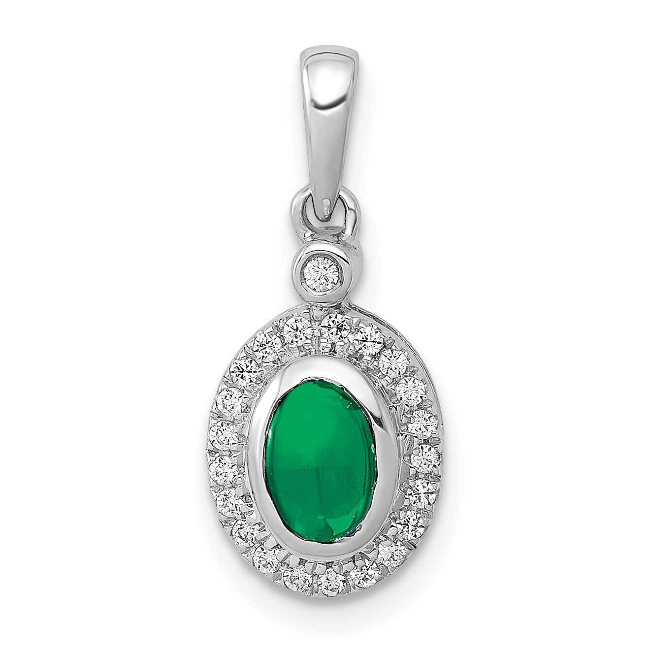 Halo Diamond & Cabochon .6 Emerald Pendant 14k White Gold PM4036-EM-012-WA