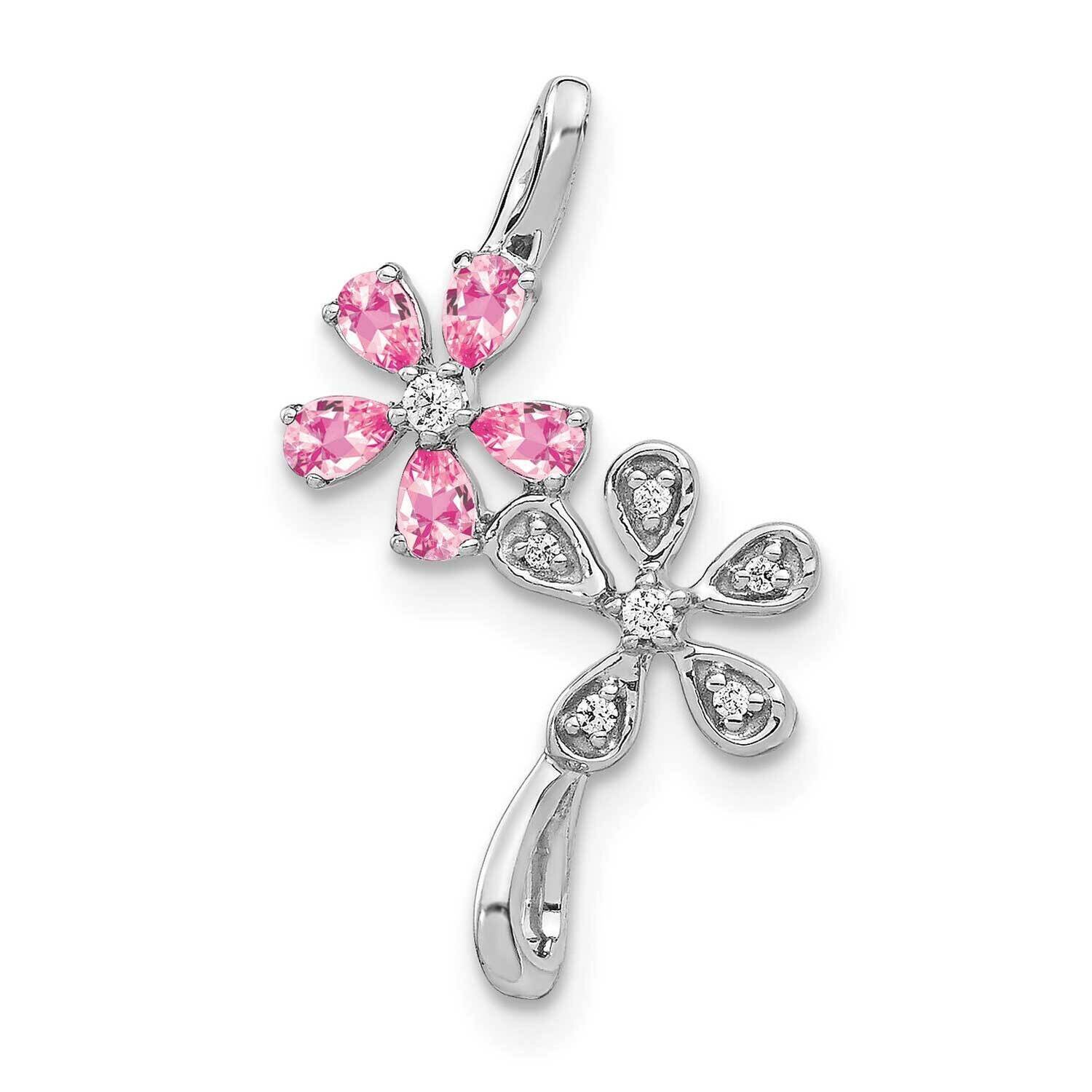 1/20ct. Diamond & .65 Pink Tourmaline Flower Pendant 14k White Gold PM4379-005-WA