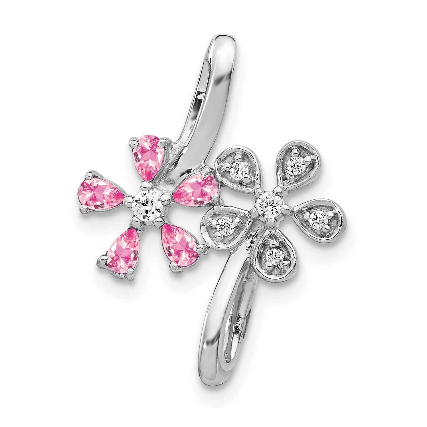 1/10ct. Diamond & .65 Pink Tourmaline Flower Pendant 14k White Gold PM4379-010-WA