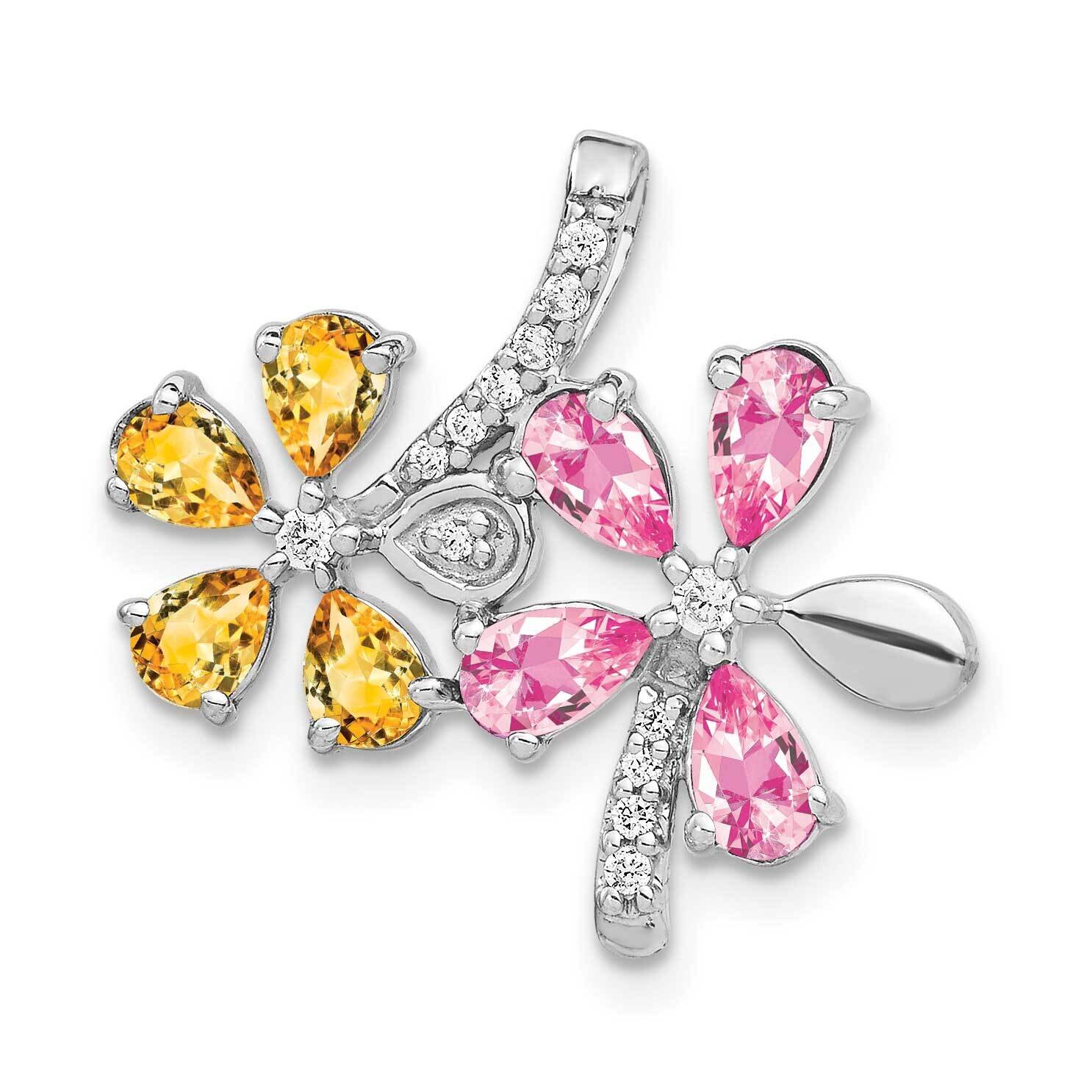 2.44 Citrine Pink Tourmaline Flower Pendant 14k White Gold Diamond PM4380-012-WA