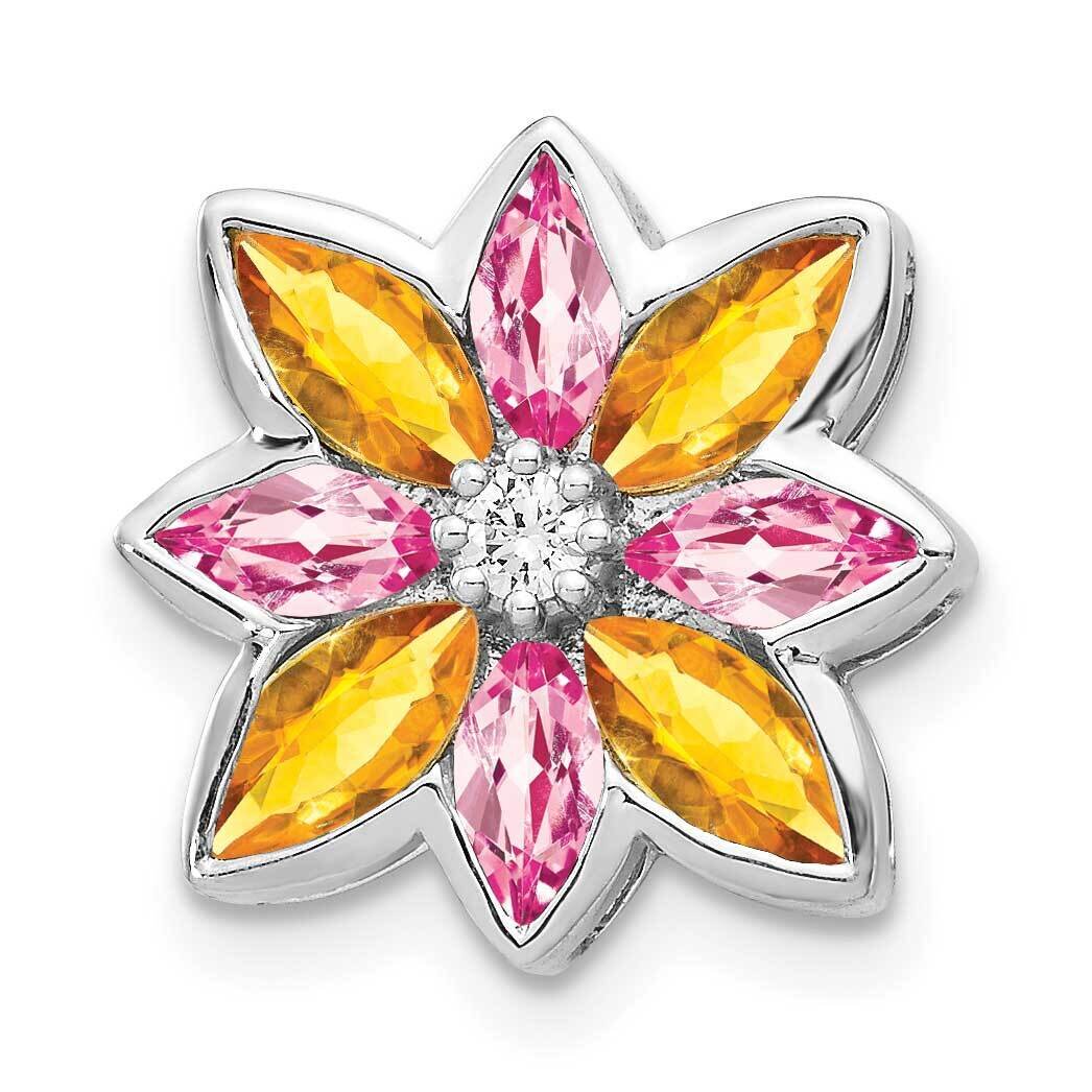 Citrine Pink Tourmaline Flower Chain Slide 14k White Gold Diamond PM4382-005-WA
