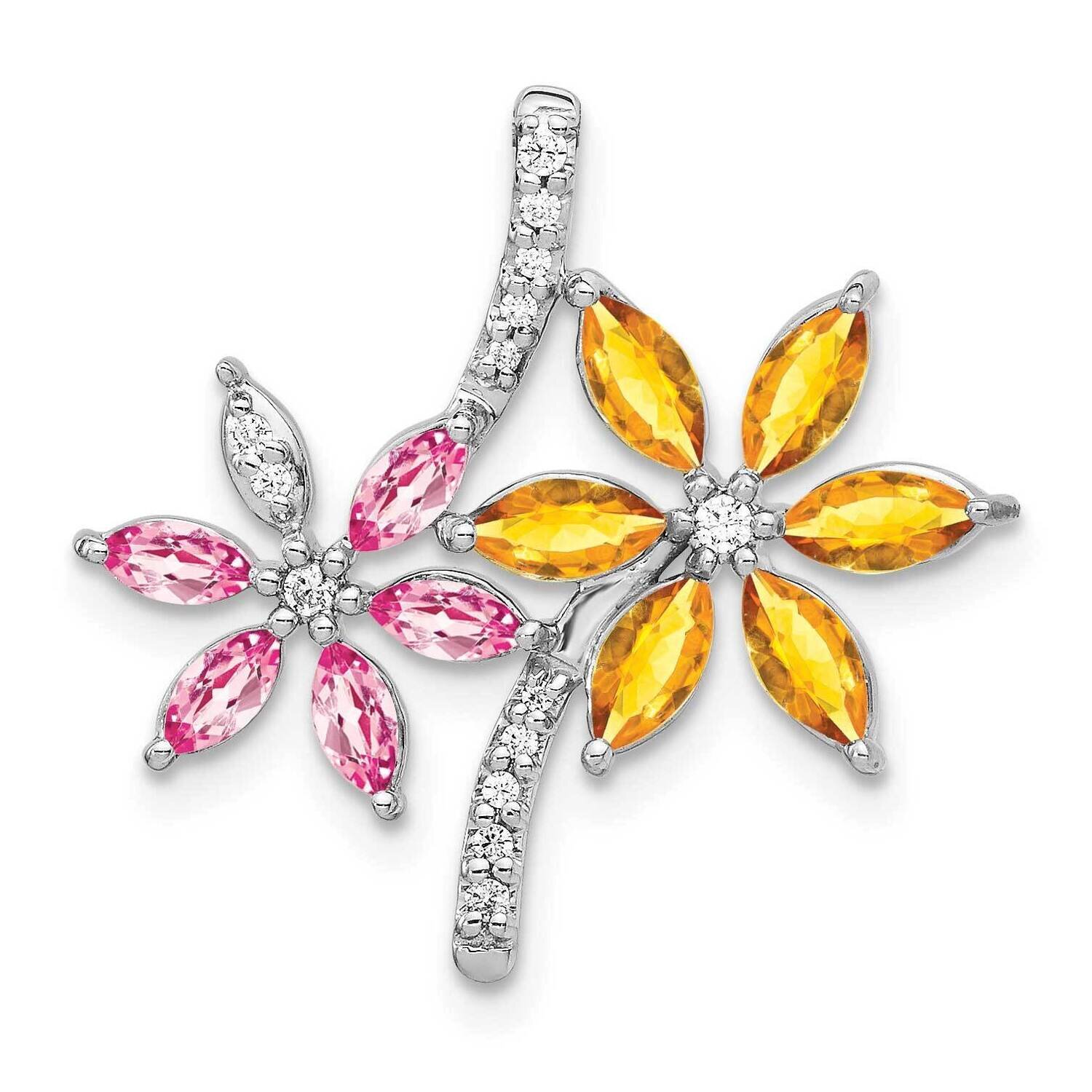 2.20 Citrine Pink Tourmaline Flower Pendant 14k White Gold Diamond PM4383-012-WA
