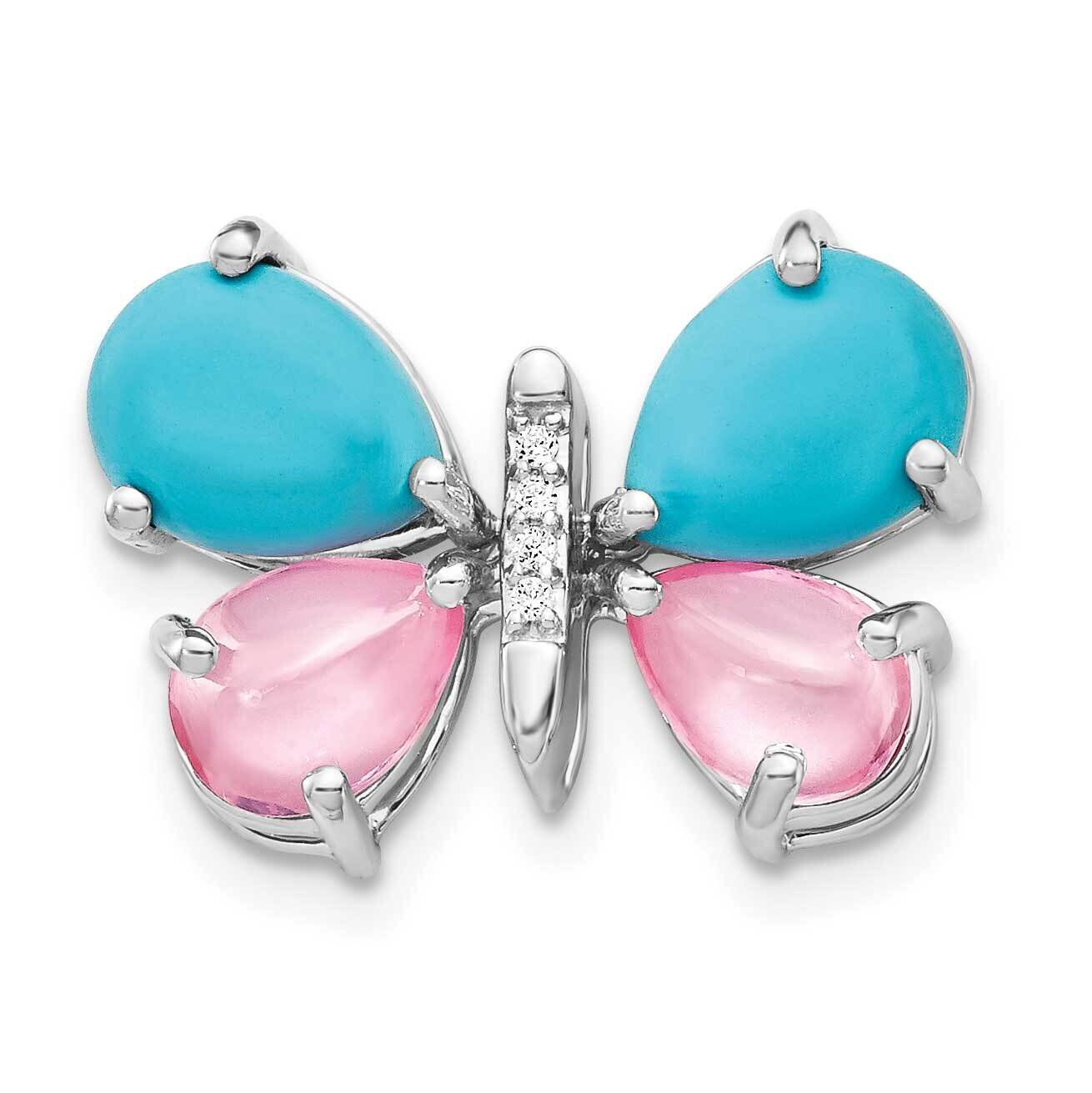 Cabochon Turquoise Rose Quartz Butterfly Pendant 14k White Gold Diamond PM4390-002-WA, MPN: PM4390-…