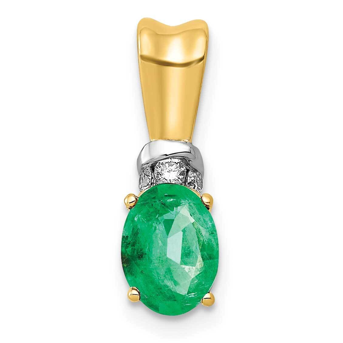 Rhodium Diamond &amp; Oval Emerald Pendant 14k Gold PM5251-EM-005-YA