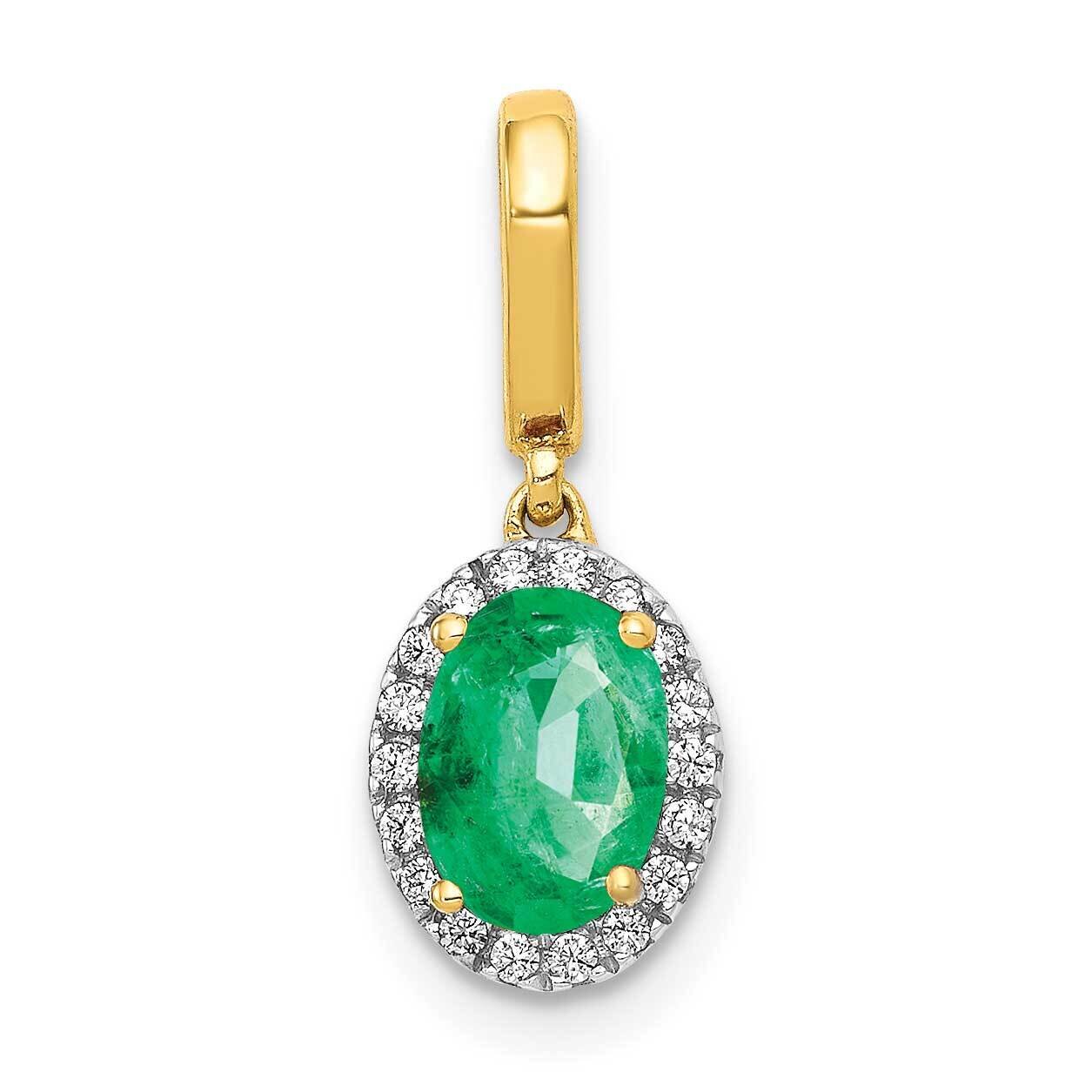 Halo Diamond and Oval Emerald Pendant 14k Gold PM5254-EM-010-YA, MPN: PM5254-EM-010-YA, 883957974361