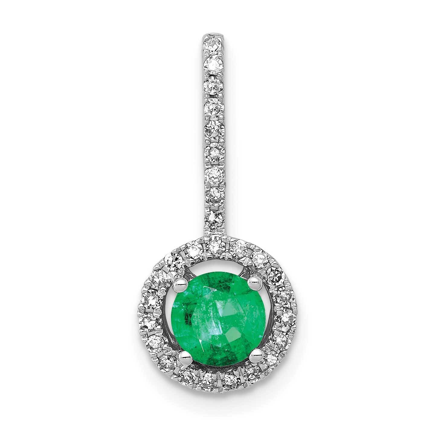 Halo Diamond &amp; Emerald Pendant 14k White Gold PM5256-EM-020-WA, MPN: PM5256-EM-020-WA, 883957308449
