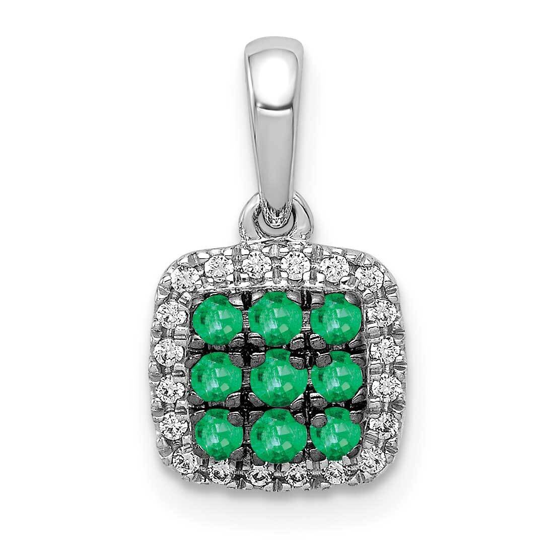 Halo Diamond &amp; .19 Emerald Square Pendant 14k White Gold PM5258-EM-010-WA, MPN: PM5258-EM-010-WA, 8…