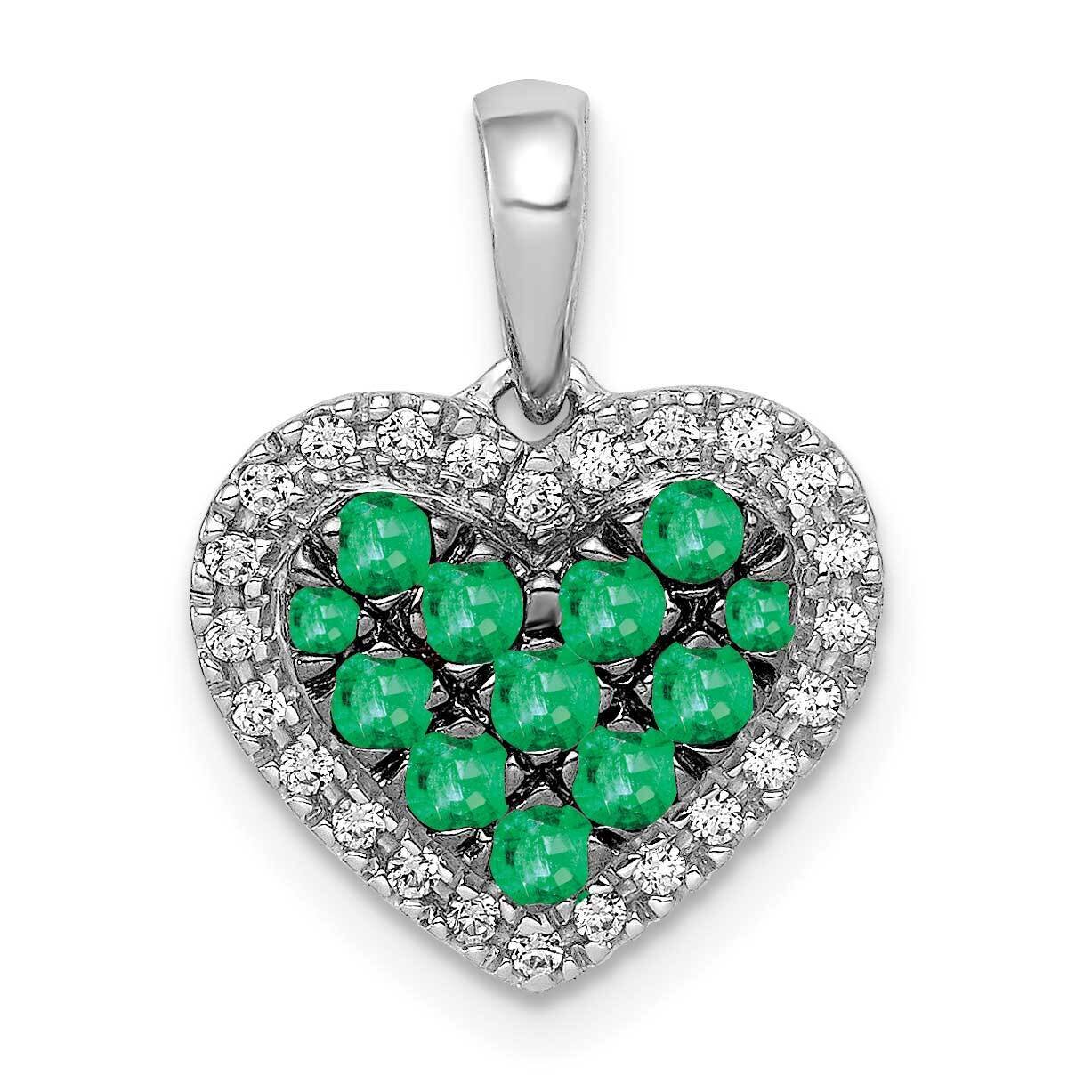 Rhodium Plated Diamond &amp; Emerald Heart Pendant 14k White Gold PM5268-EM-013-WA, MPN: PM5268-EM-013-…