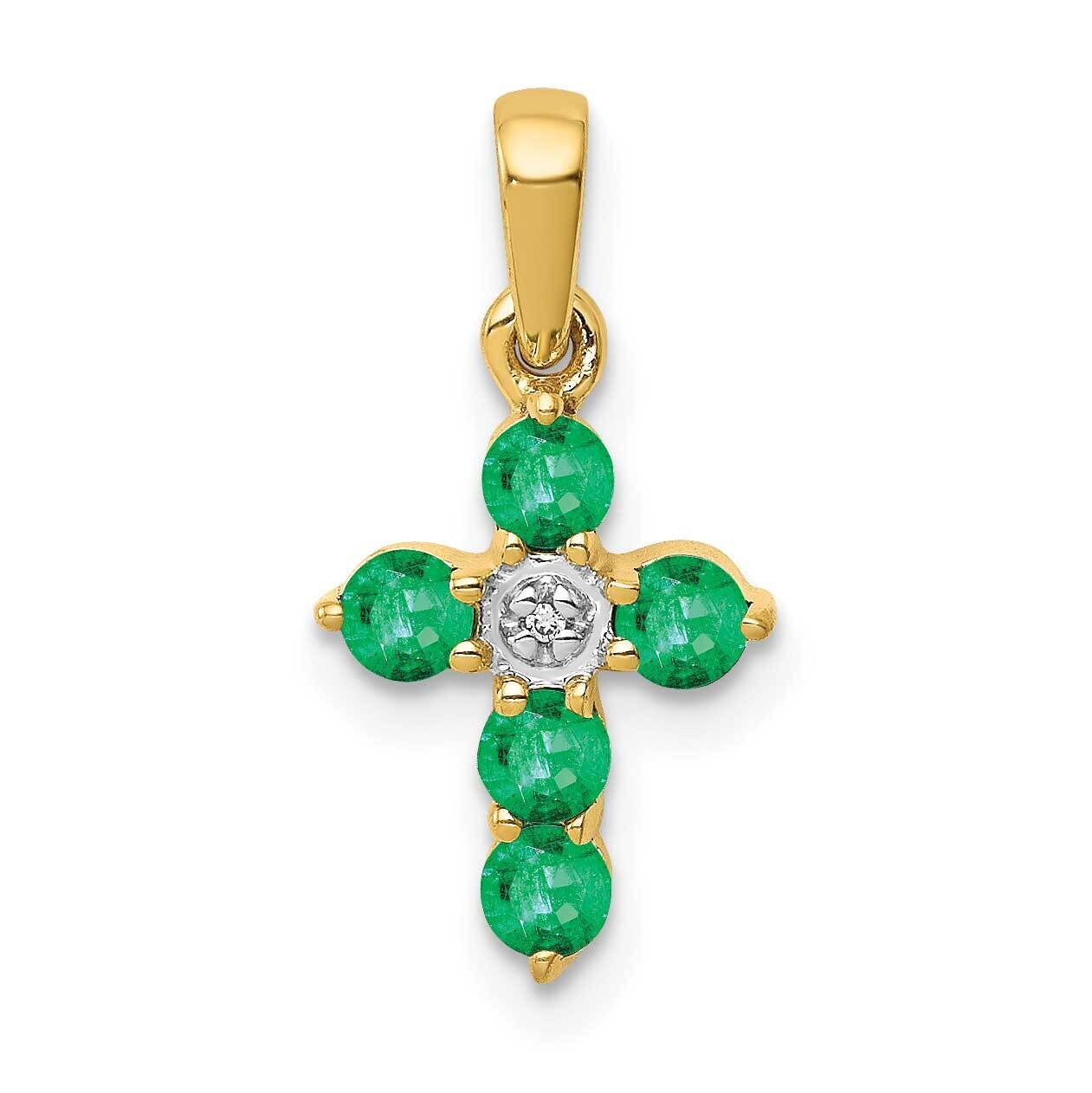 Emerald and Diamond Cross Pendant 14k Gold PM5269-EM-003-YA