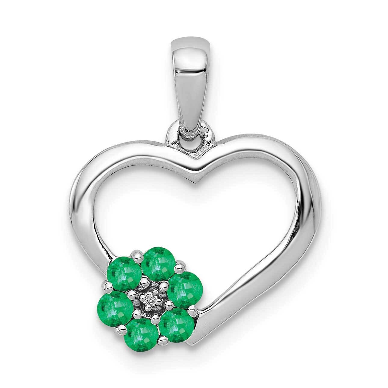 Emerald Heart &amp; Flower Pendant 14k White Gold Diamond PM5271-EM-003-WA, MPN: PM5271-EM-003-WA, 8839…
