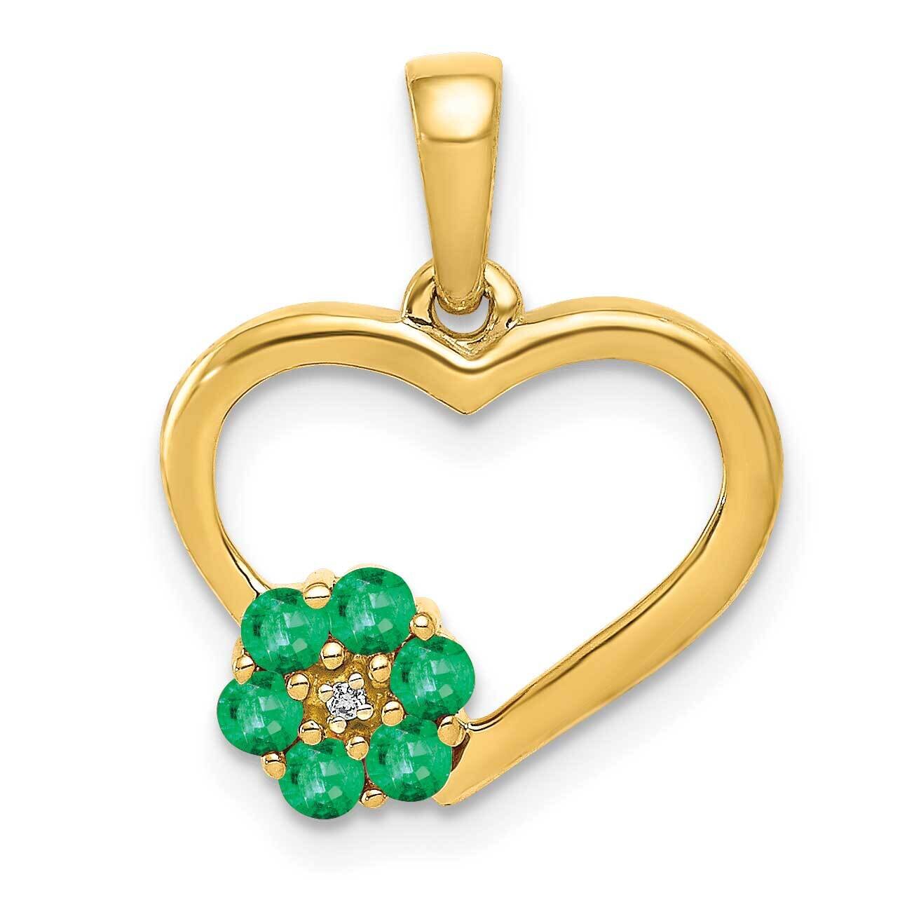 Emerald Heart & Flower Pendant 14k Gold Diamond PM5271-EM-003-YA