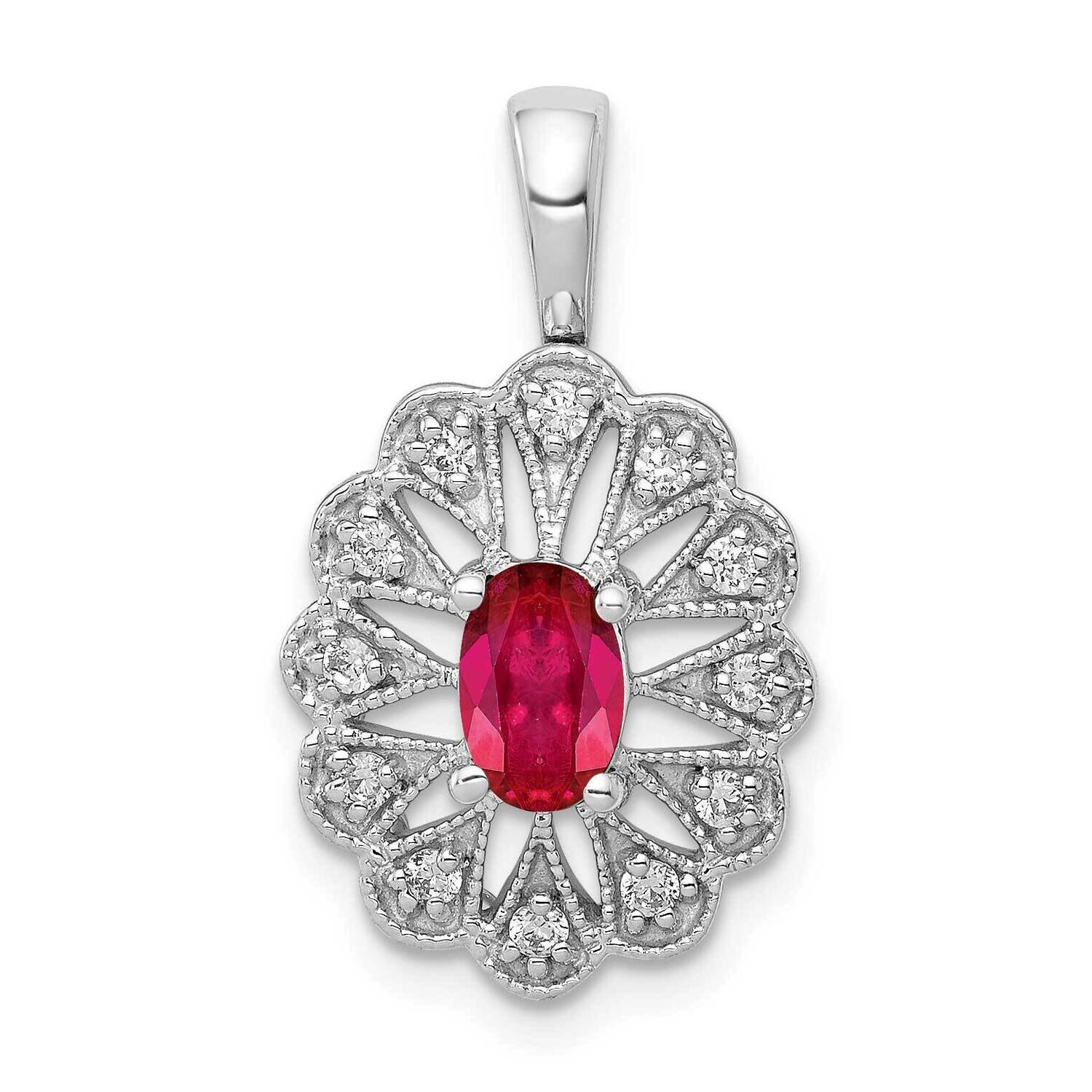 1/6ct. Diamond and .70 Ruby Fancy Pendant 14k White Gold PM5279-RU-016-WA, MPN: PM5279-RU-016-WA, 8…