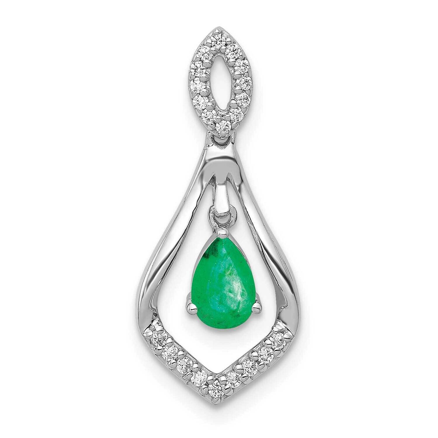 Teardrop Emerald Dangle Pendant 14k White Gold Diamond PM5281-EM-013-WA, MPN: PM5281-EM-013-WA, 883…