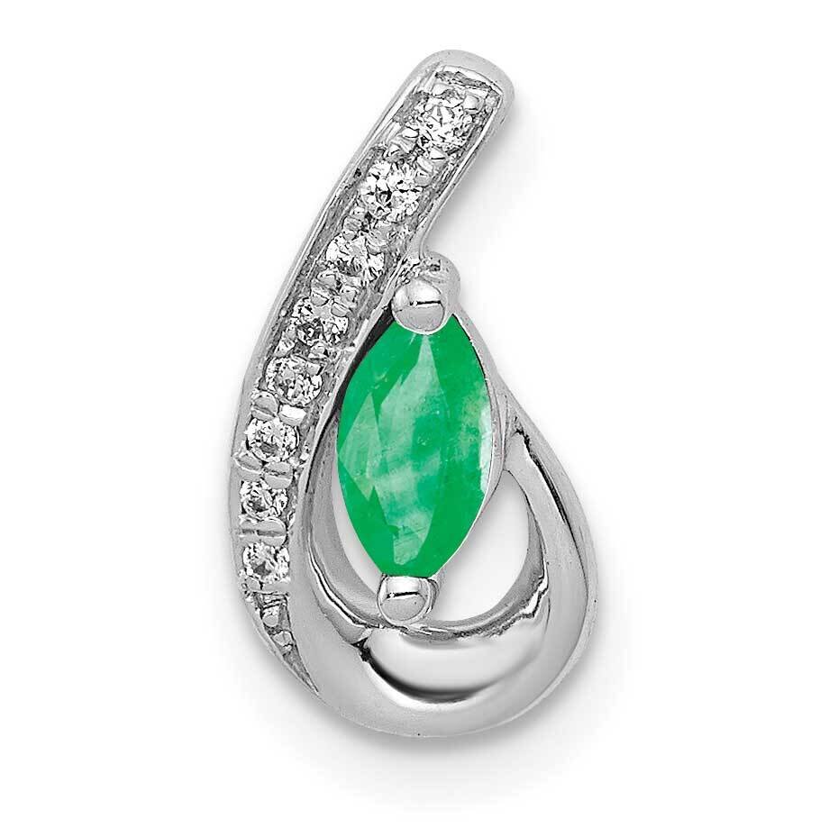 Teardrop Diamond &amp; Emerald Pendant 14k White Gold PM5282-EM-005-WA