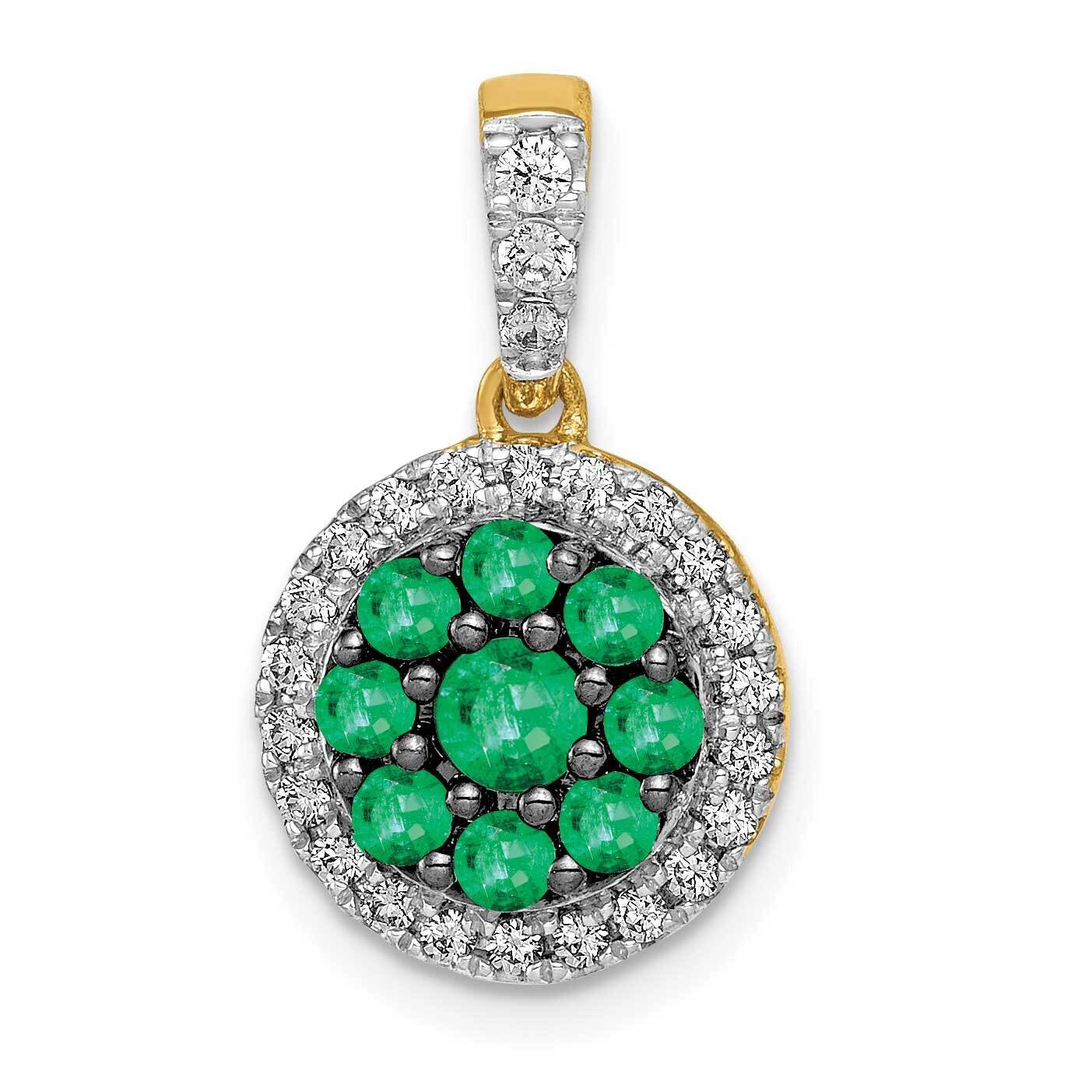 Halo Diamond and Emerald Circle Pendant 14k Gold PM5292-EM-025-YA, MPN: PM5292-EM-025-YA, 883957520…