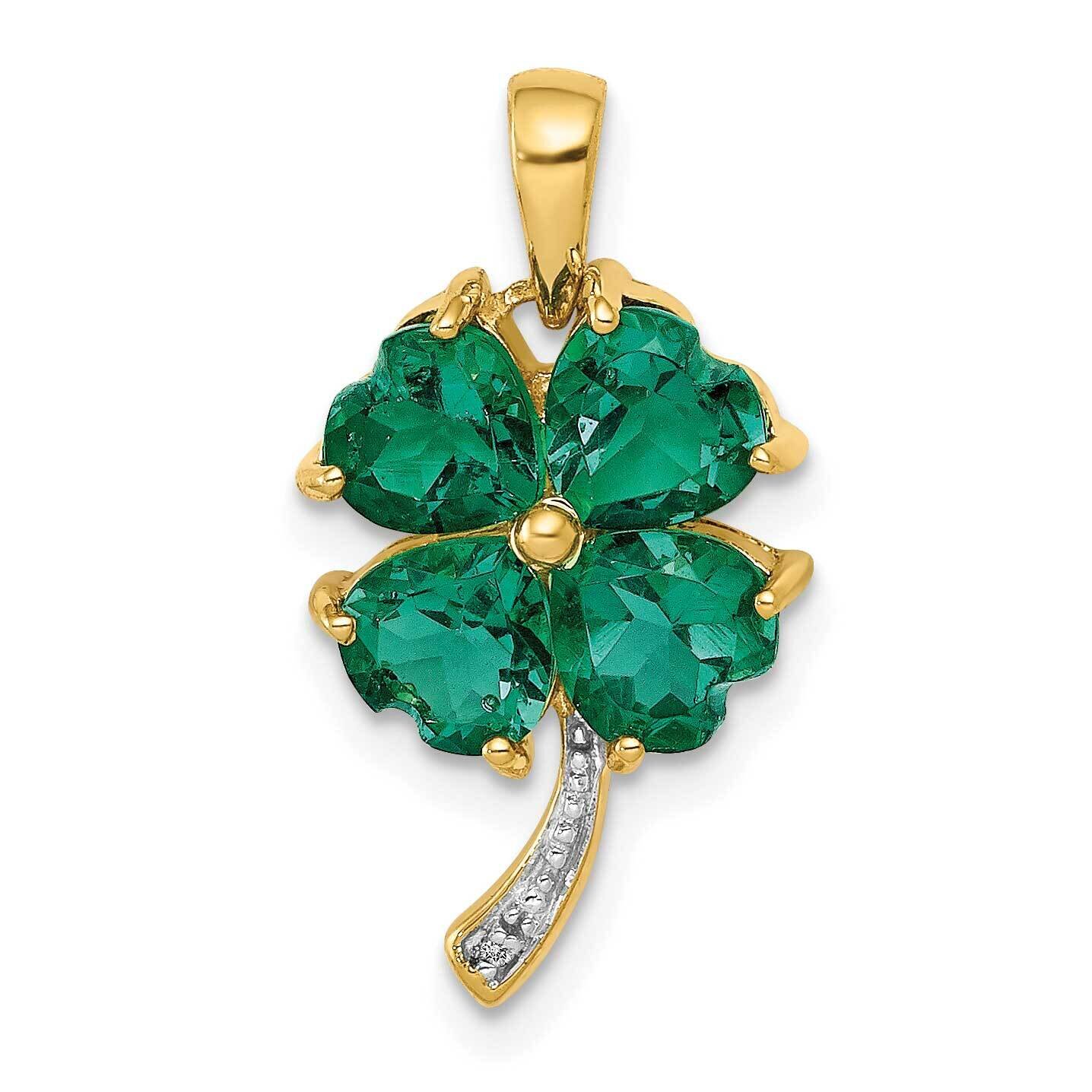 Created Emerald & Diamond Four Leaf Clover Pendant 14k Gold PM5293-CEM-003-YA