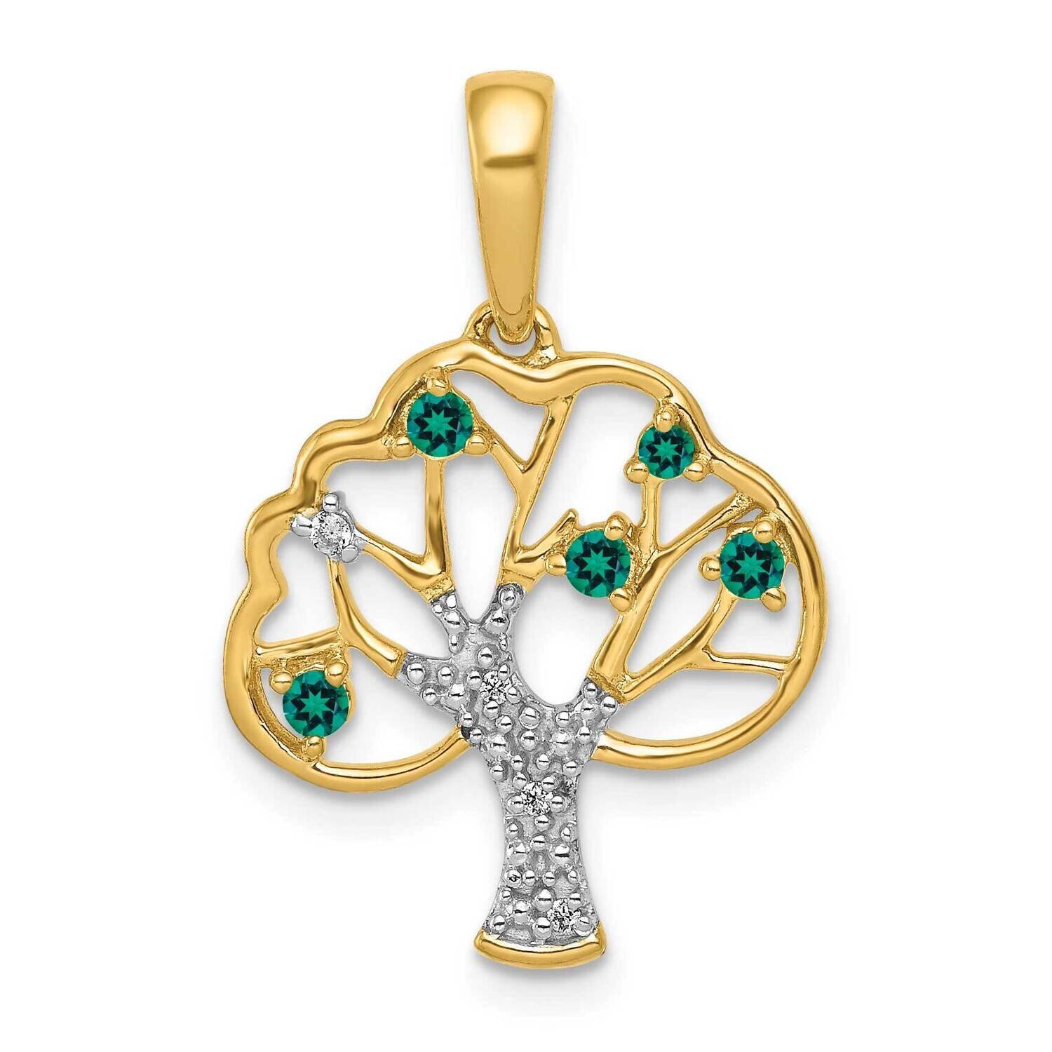 Created Emerald &amp; Diamond Polished Tree Pendant 14k Gold PM5294-CEM-002-YA, MPN: PM5294-CEM-002-YA,…