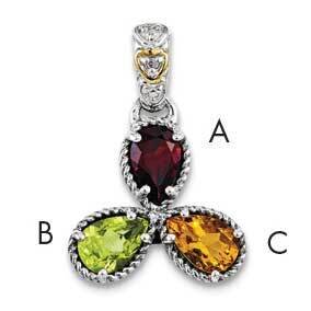 Three-stone and Diamond Mother&#39;s Pendant Sterling Silver &amp; 14k Gold QMPD20/3SY, MPN: QMPD20/3SY,