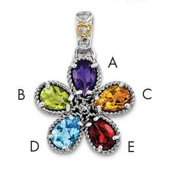 Five-stone and Diamond Mother&#39;s Pendant Sterling Silver &amp; 14k Gold QMPD20/5SY, MPN: QMPD20/5SY,