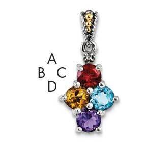 Four-stone and Diamond Mother&#39;s Pendant Sterling Silver &amp; 14k Gold QMPD24/4SY
