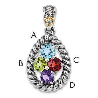 Four-stone and Diamond Mother&#39;s Pendant Sterling Silver &amp; 14k Gold QMPD25/4SY, MPN: QMPD25/4SY,