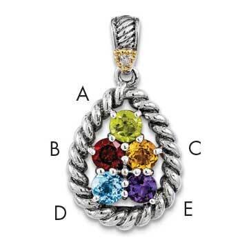Five-stone and Diamond Mother&#39;s Pendant Sterling Silver &amp; 14k Gold QMPD25/5SY, MPN: QMPD25/5SY,