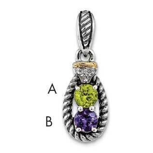 Diamond Mother&#39;s Pendant Sterling Silver &amp; 14k Two-stone Gold QMPD26/2SY, MPN: QMPD26/2SY,