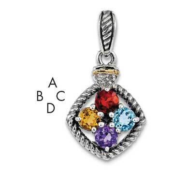 Four-stone and Diamond Mother&#39;s Pendant Sterling Silver &amp; 14k Gold QMPD26/4SY, MPN: QMPD26/4SY,