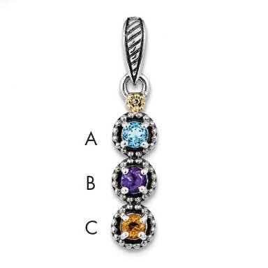 Three-stone and Diamond Mother&#39;s Pendant Sterling Silver &amp; 14k Gold QMPD27/3SY, MPN: QMPD27/3SY,