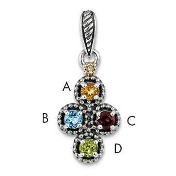 Four-stone and Diamond Mother&#39;s Pendant Sterling Silver &amp; 14k Gold QMPD27/4SY, MPN: QMPD27/4SY,