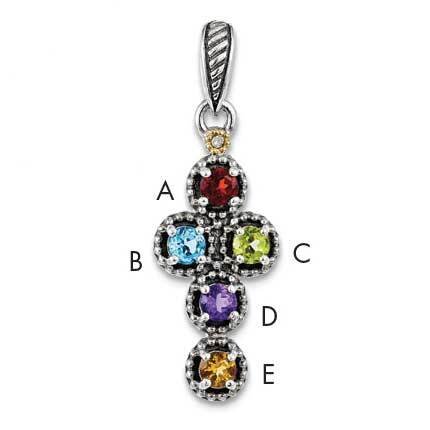 Five-stone and Diamond Mother&#39;s Pendant Sterling Silver &amp; 14k Gold QMPD27/5SY, MPN: QMPD27/5SY,