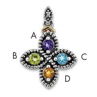 Four-stone and Diamond Mother&#39;s Pendant Sterling Silver &amp; 14k Gold QMPD28/4SY, MPN: QMPD28/4SY,
