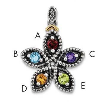 Five-stone and Diamond Mother&#39;s Pendant Sterling Silver &amp; 14k Gold QMPD28/5SY, MPN: QMPD28/5SY,