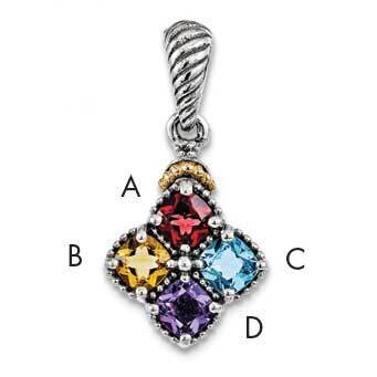 Four-stone and Diamond Mother's Pendant Sterling Silver & 14k Gold QMPD29/4SY