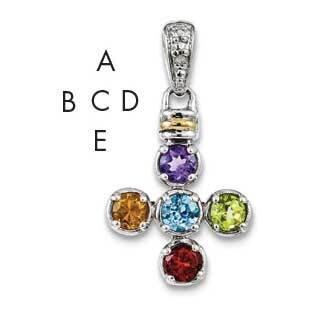 Five-stone and Diamond Mother&#39;s Pendant Sterling Silver &amp; 14k Gold QMPD37/5SY, MPN: QMPD37/5SY,