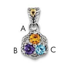 Three-stone and Diamond Mother's Pendant Sterling Silver & 14k Gold QMPD38/3SY