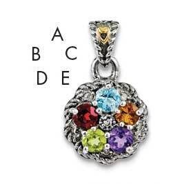 Five-stone and Diamond Mother's Pendant Sterling Silver & 14k Gold QMPD38/5SY