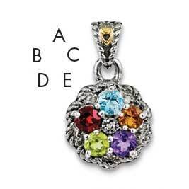Five-stone and Diamond Mother&#39;s Pendant Sterling Silver &amp; 14k Gold QMPD38/5SY, MPN: QMPD38/5SY,