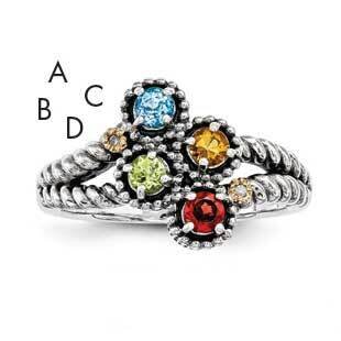 Four-stone and Diamond Mother&#39;s Ring Sterling Silver &amp; 14k Gold QMR27/4SY-7, MPN: QMR27/4SY-7,